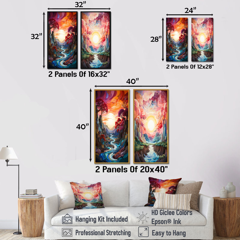 Ensemble de salon Rainbow Mountain Sunrise Landscape, H 28 po x l 25 po, Cadre noir