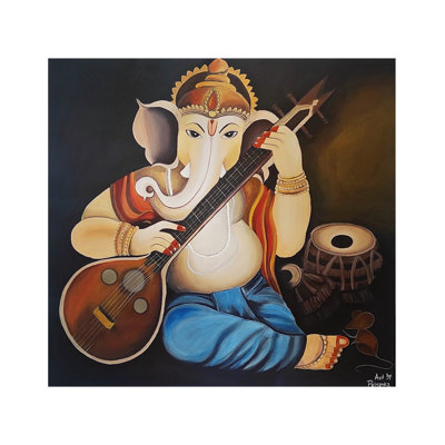 Shri Ganesha jouant du Veena | Acrylique sur toile