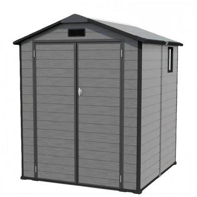 6X6 Ft Plastic Outdoor Storage Shed - Lockable Resin Tool Shed With Window & Floor