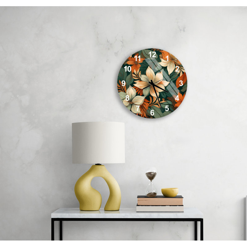 Horloge murale moderne en verre trempé orange et bleu sarcelle, Blanc