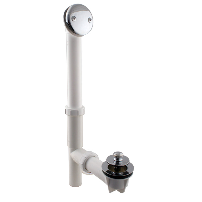 Ensemble de drain de baignoire 14 po en polypropylène blanc avec trop-plein à 2 trous, Chrome poli