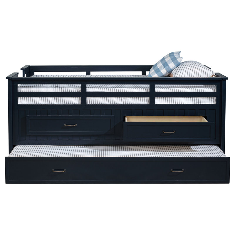 Lit-bateau simple avec lit gigogne Hurst, Bleu marine