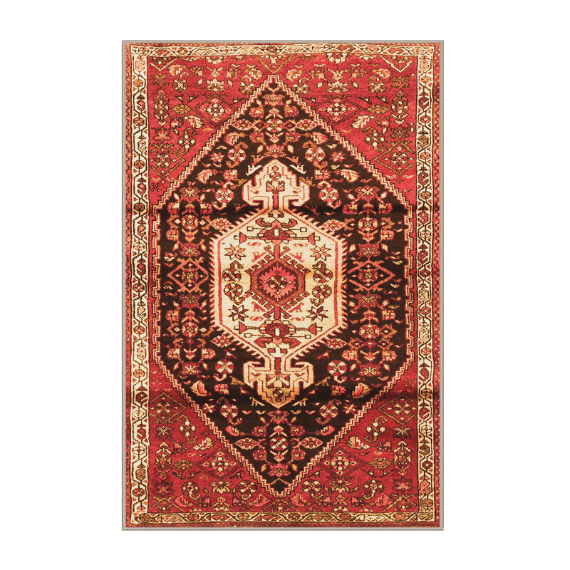Tapis oriental rouge / noir / beige tissé à la machine, Rectangle 5 pi x 8 pi