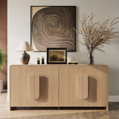 Modern 63.78” Curved Sideboard with 4 Doors and Irregular Handles for Dining Room Storage
