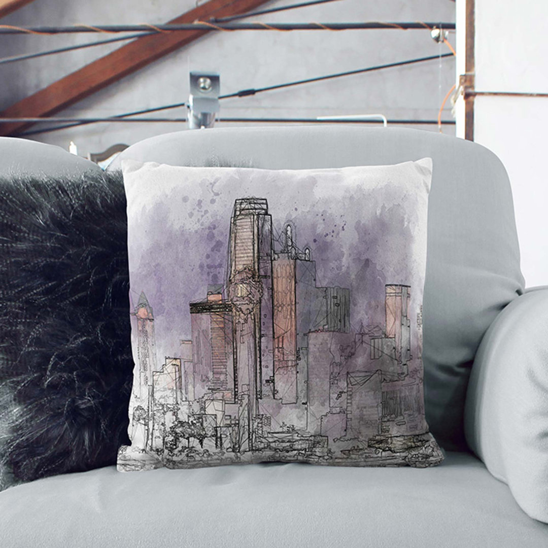 Dallas Texas Skyline at Dusk in Abstract Cushion with Filling