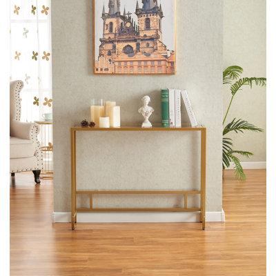 Small Modern Console Table For Entryway, Tempered Glass With Golden Metal Frame Sofa Table For Living Room, Hallway, Office