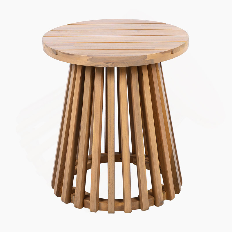 Outdoor Acacia Wood Patio Side Table, Round Coffee Table for Backyard, Lawn, Balcony, Brown