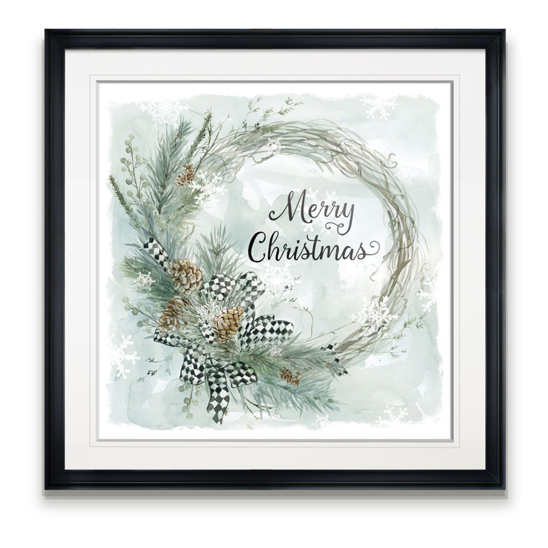 «Merry Christmas Pine Wreath», art textuel, H 24 po x l 24 po x P 1,5 po, Cadre noir