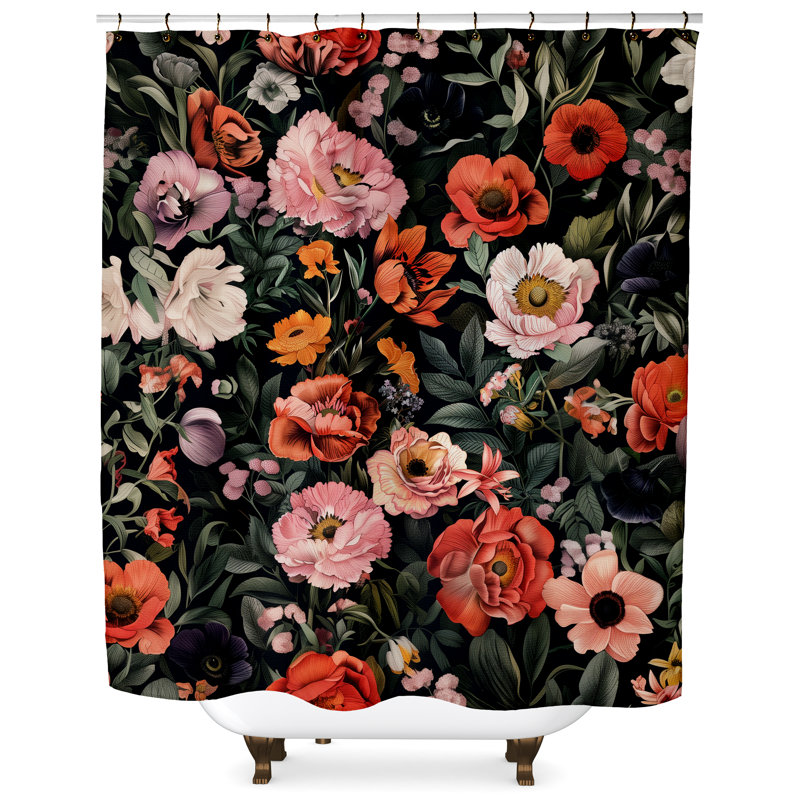 Rideau de douche à motif floral Pers Persimal, H 84 po x l 71 po