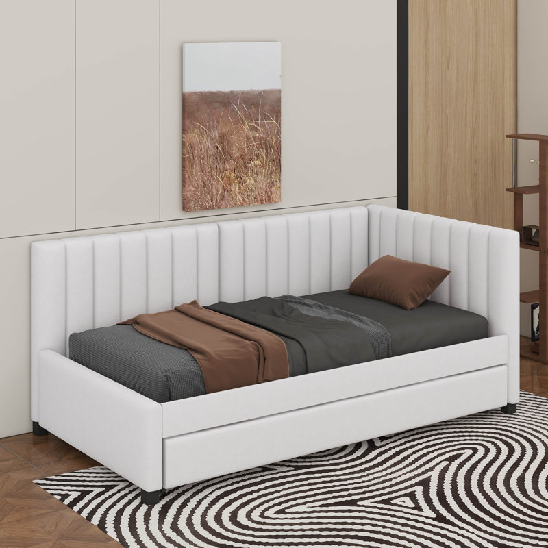 Lit de jour simple rembourré avec couchette, Beige