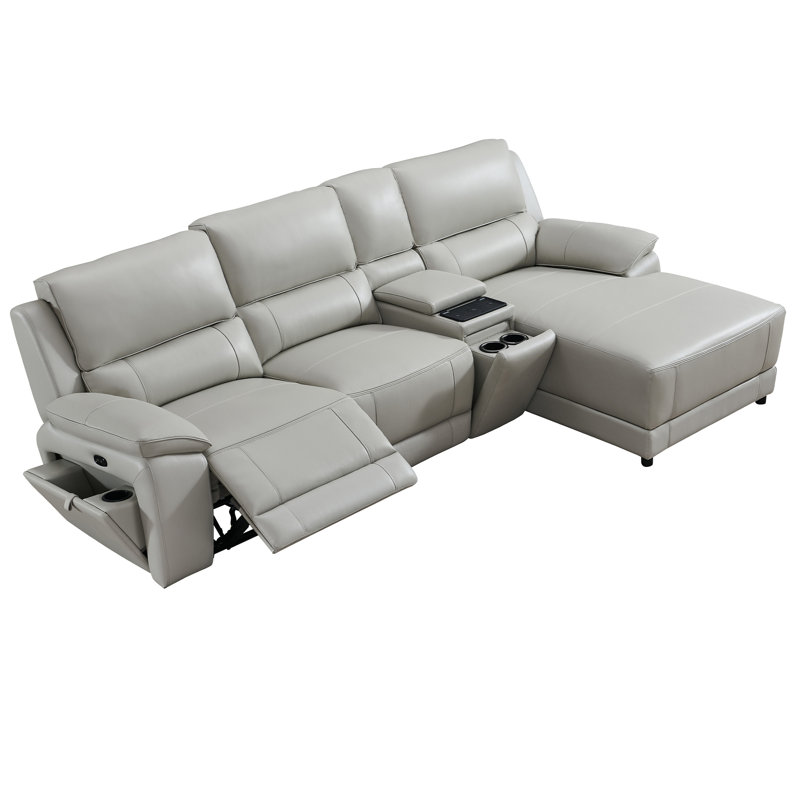 Carrabelle Leather Power Recliner Console,USB Port, Right Hand Facing, Smoke Genuine Leather