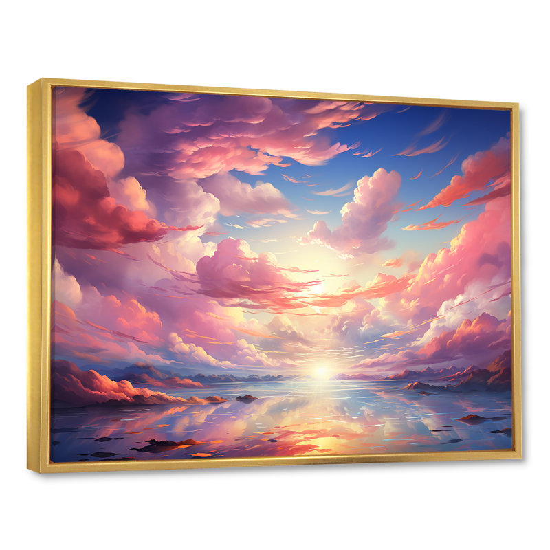 Kawaii Landscape Clouds - Clouds, reproduction d'art sur toile, H 34 po x l 44 po x P 1,5 po, Cadre flottant doré