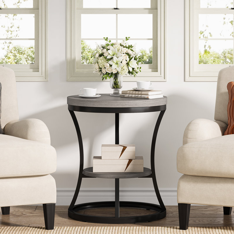 Table de bout Judyne, table d'appoint ronde, Gris, Noir