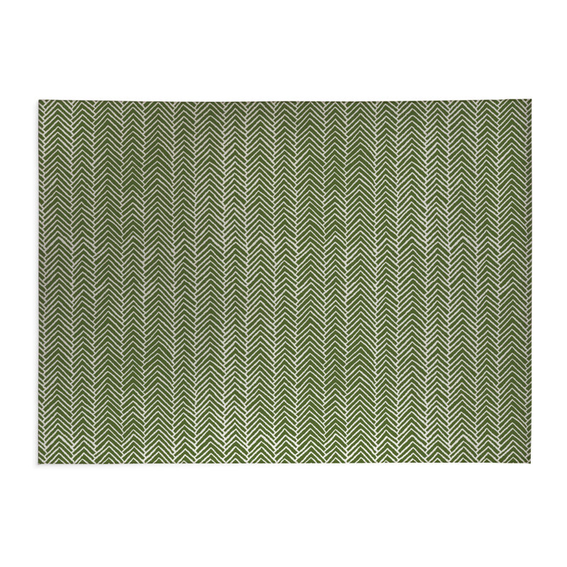 Chevron Block Low Profile Kitchen Mat, Olive Green, Rectangle 5' x 7'