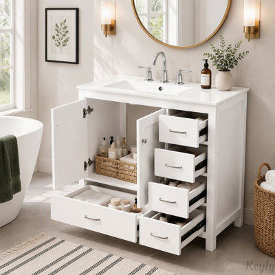 Meuble-lavabo de 91 cm avec lavabo en céramique