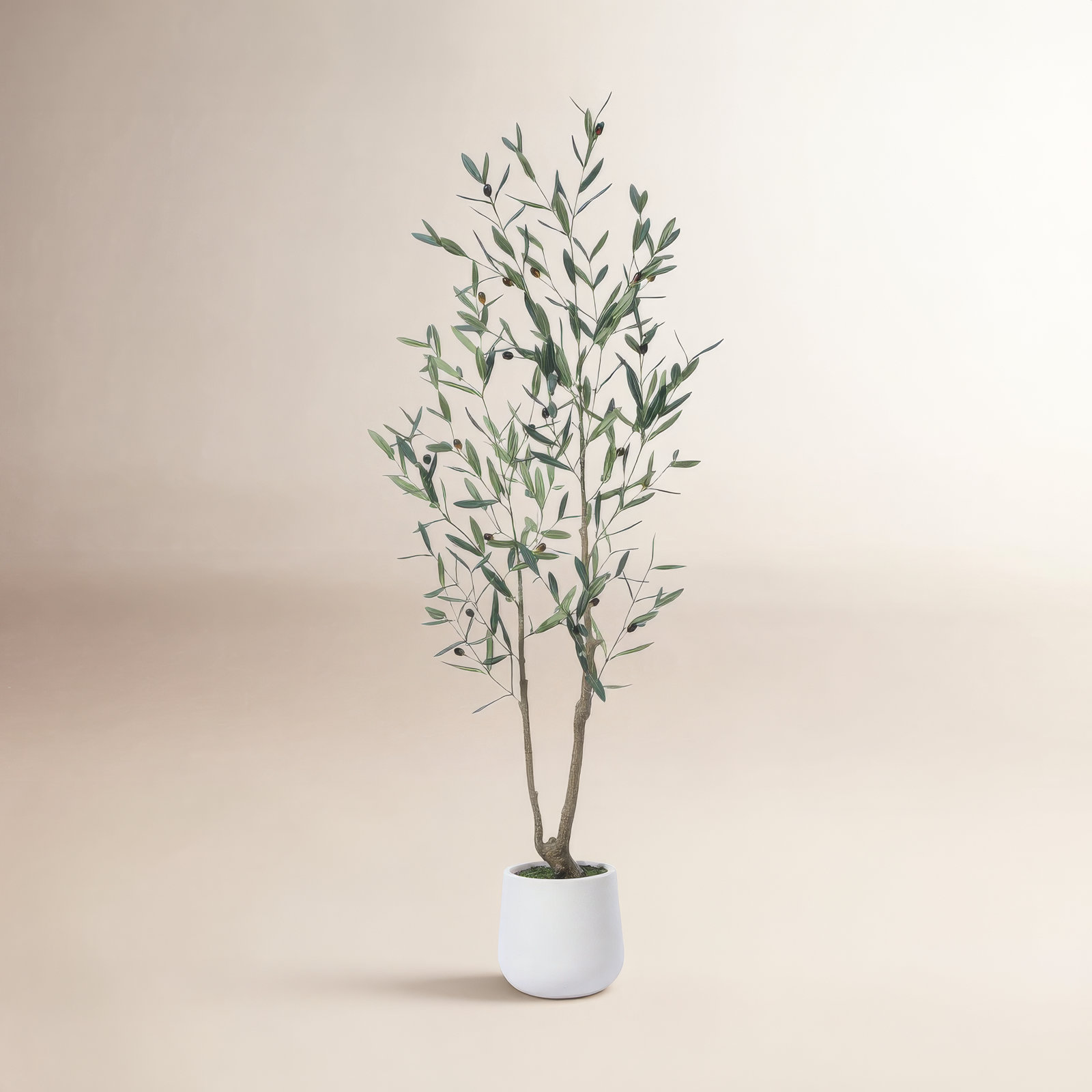 AdcockFaux Olive Tree with Round White Planter, Pre Potted Fake Greenry Olive Plant for Home Decor, 60" H x 20" W x 20" D