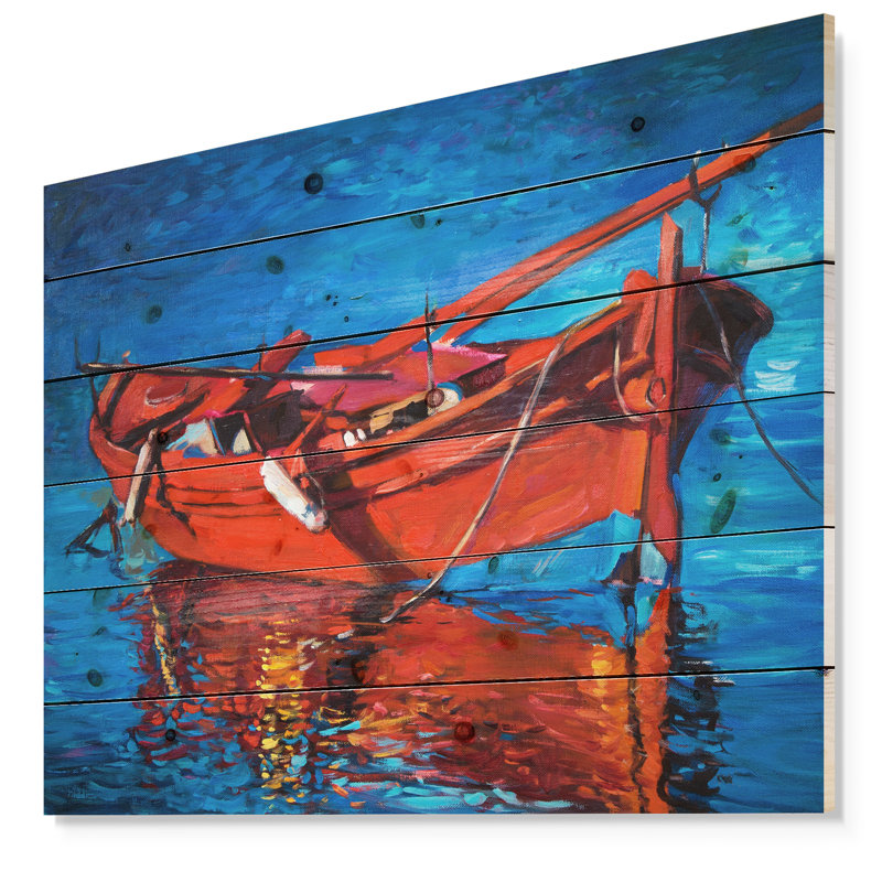 « red bateau over the ocean », peinture, Bois, H 30 po x l 40 po x P 1,5 po