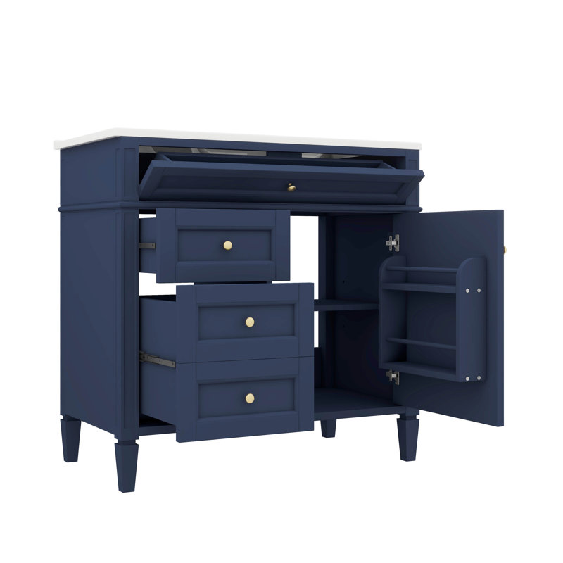 Meuble-lavabo contemporain de 36 po avec lavabo à montage sur le dessus et armoire de rangement contemporaine comprenant 2 tiroirs