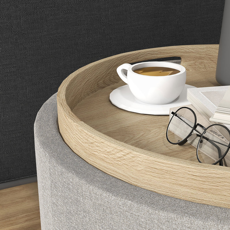 Round Storage Ottoman Coffee Table With Flip Top Tray,Living Room Table