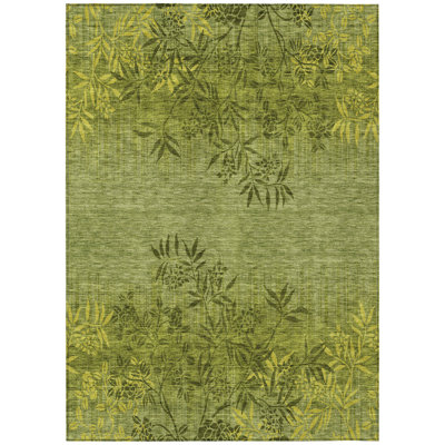 Tapis d'intérieur lavable floral vert olive et vert fougère 5 pi x 8 pi HomeRoots