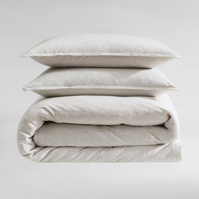 Calvin Klein Modern Cotton Melange Solid Comforter Set, Queen Comforter +  2 Standard Shams, Ivory/Gray