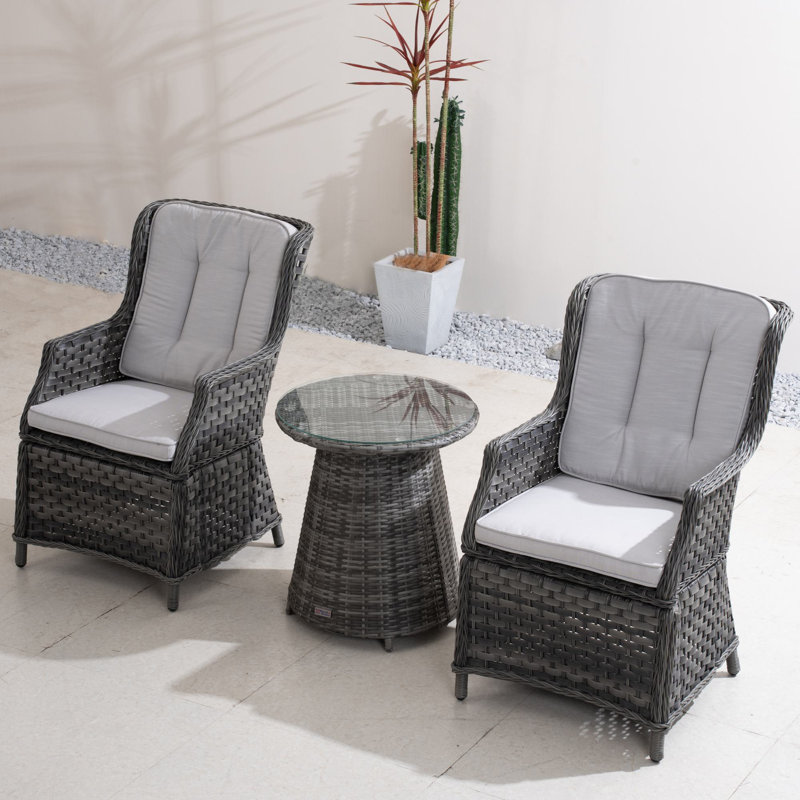 Joseph 2-Person Outdoor Patio Conversation Set With End Table