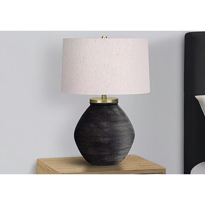 Lighting, h 25 po, lampe de table, béton noir, abat-jour ivoire / crème, contemporain