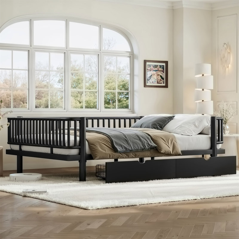 Lit plateforme avec tiroirs de rangement, Queen, Black