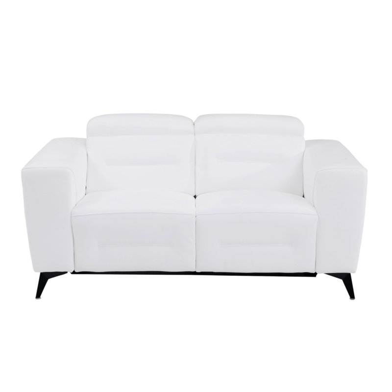 Global United Top Grain Italian Leather Loveseat With Power Recliner, White