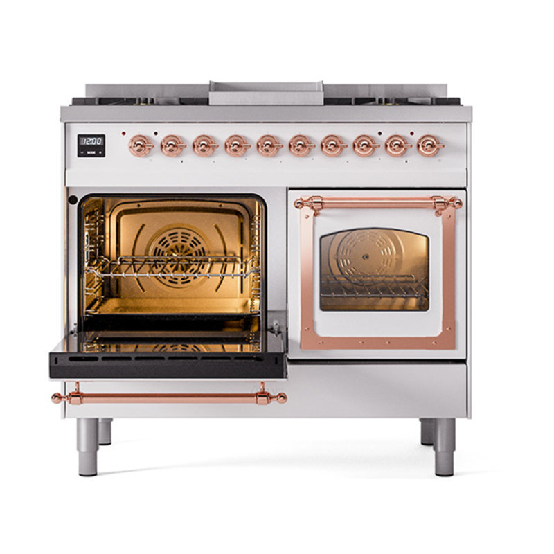 ILVE Nostalgie II Noblesse 40 in Dual Fuel Range, White/Copper, Liquid Propane