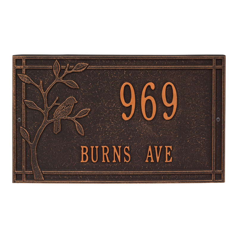 Woodridge Bird Personalized Standard 2-Line Wall Address Plaque, Bronze/Verdigris, Yes