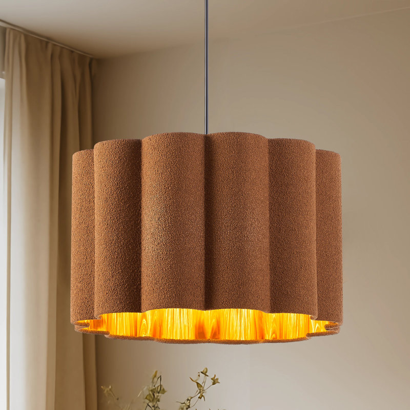 2 - Light 18" Dimmable Petal Drum Fabric Chandelier, Brown
