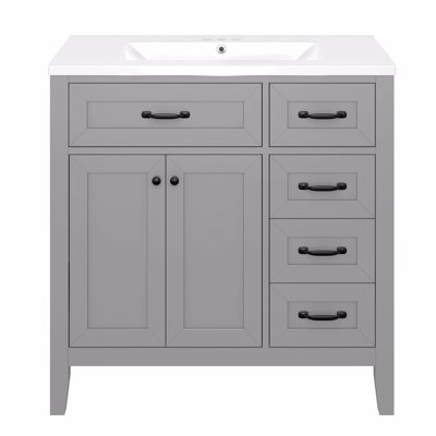 36" Bathroom Vanity With Sink Combo, Gray Bathroom Cabinet With Drawers