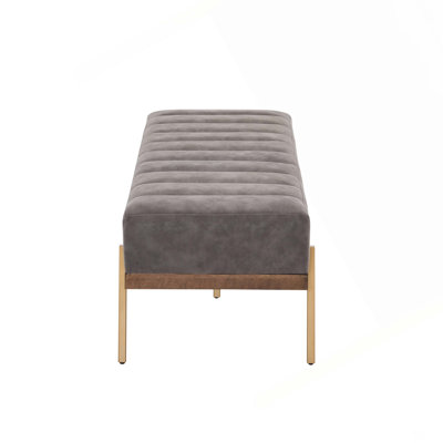 Upholstered Channel Tufted Ottoman Bench Seat with Gold Legs