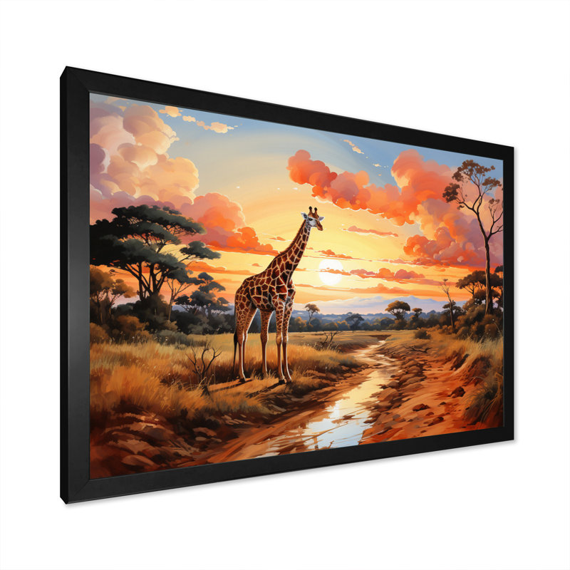 Girafes d'Afrique dans la savane II sur toile, H 34 po x l 44 po x P 1,5 po, Cadre photo noir