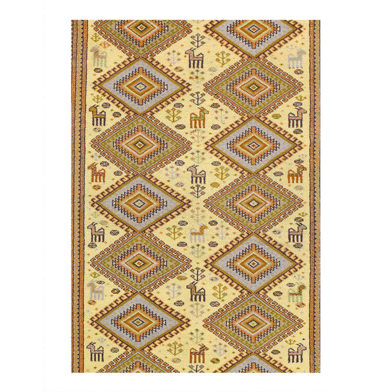 Tapis oriental ivoire en laine / coton rectangulaire fait à la main 4 pi x 5 pi 5 po Gartenbush