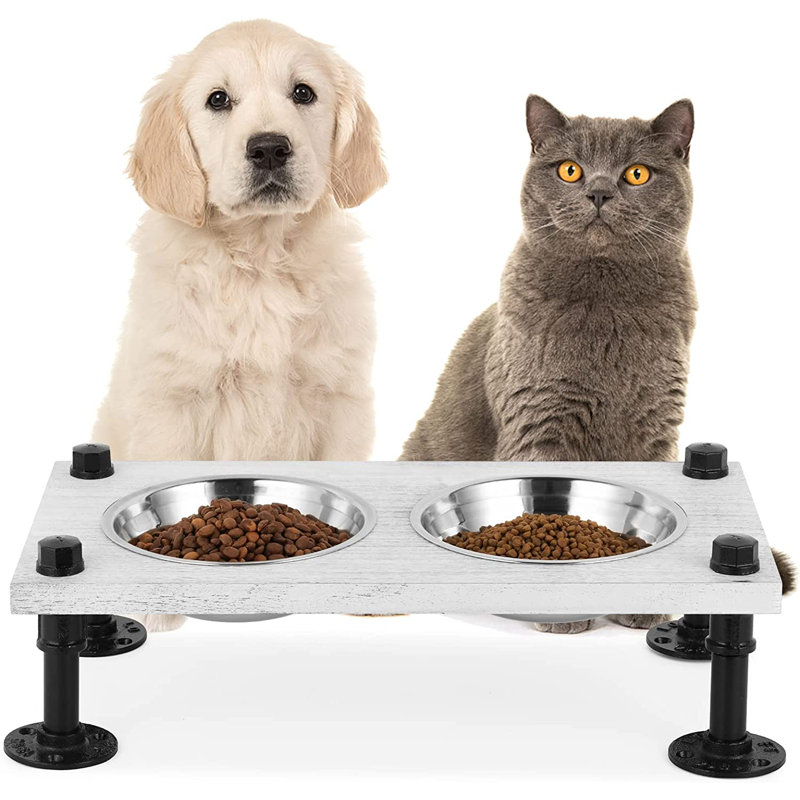 Console de repas surélevée pour animal 2 bols, Blanc