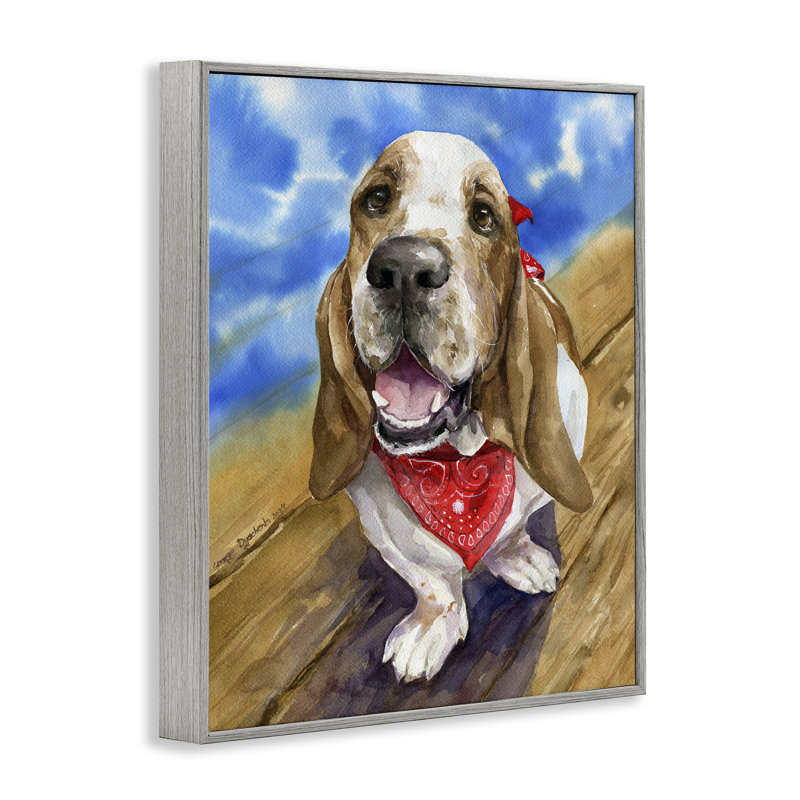 Basset hound avec bandana, estampe numérique, conception de George Dyachenko, H 30 po x l 24 po, Estampe numérique Farmhouse