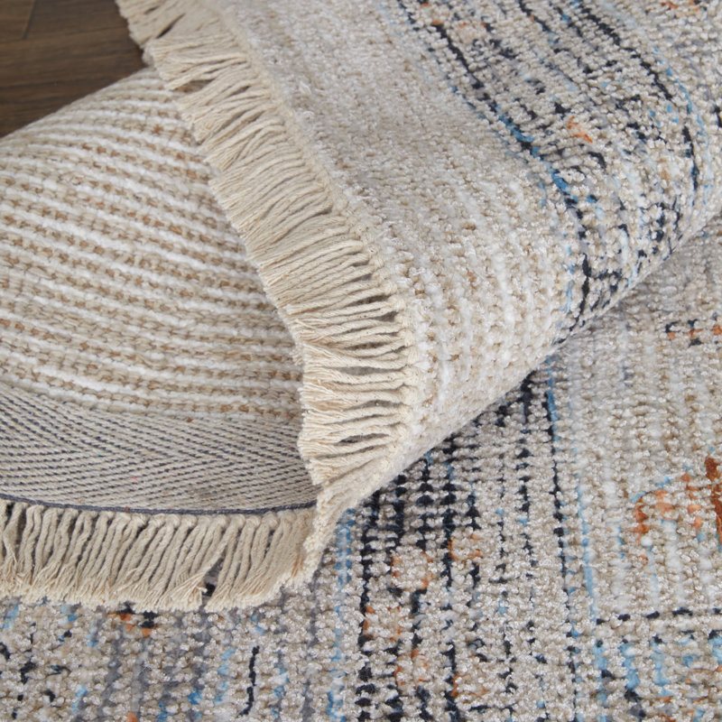 Ramey Transitional Medallion, Ivory/Blue/Orange, Accent Rug, Rectangle 9' x 12'
