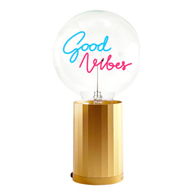 Ampoule GOOD VIBES bleue / rouge avec lampe de table PORTABLE or rose