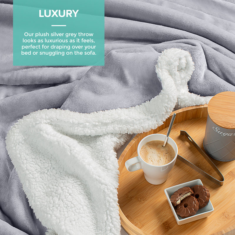 Sherpa Throw - Single Throw Blanket, W130 x L150cm, Silver Grey