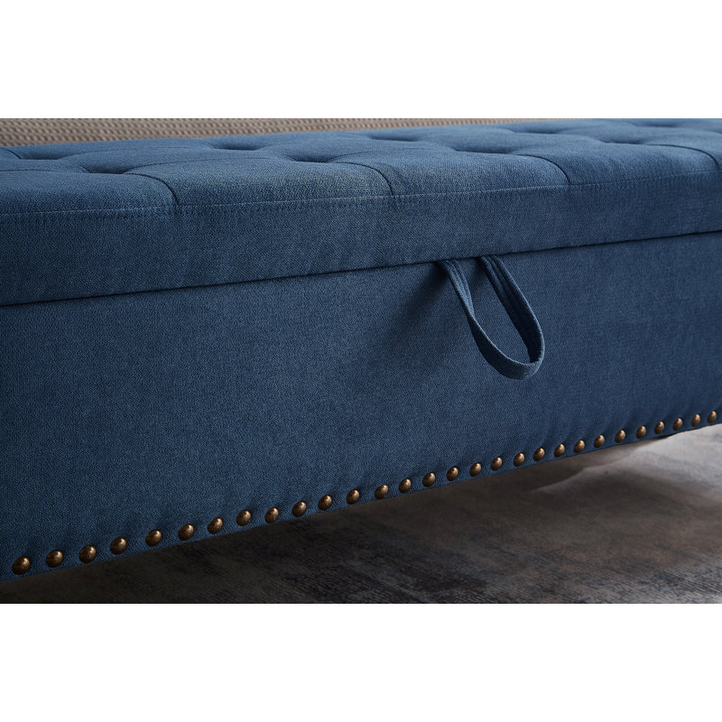 Bed Bench With Storage  Blue Fabric