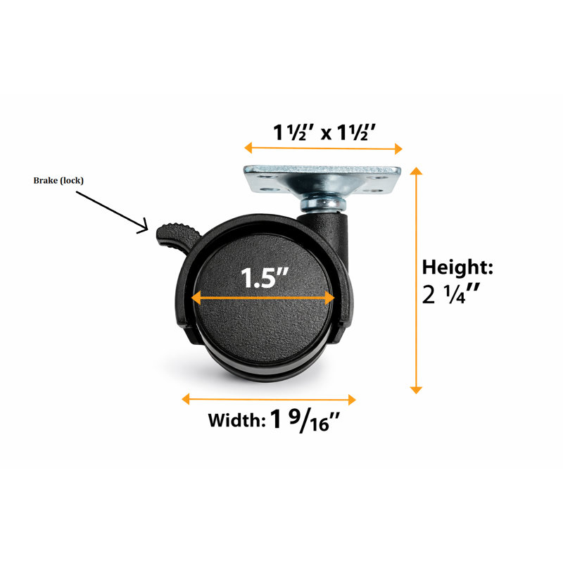 Ensemble de 4 roulettes pivotantes avec frein - Roulettes de meuble de 1,5 po avec plaque de fixation et vis