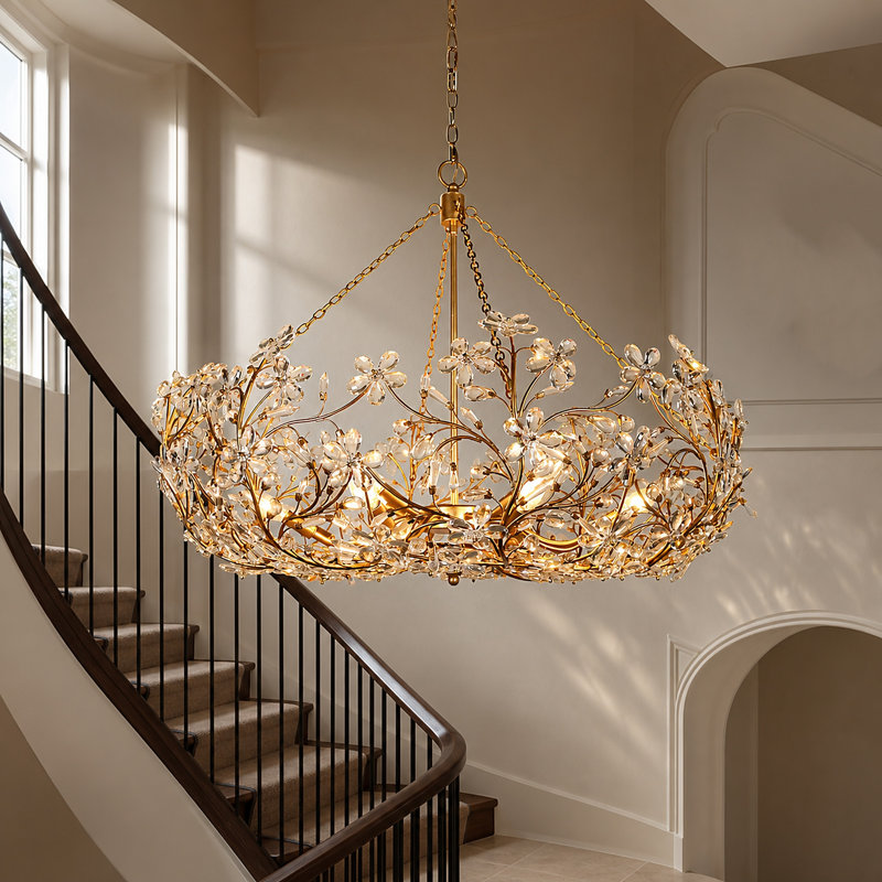 12-Light Dimmable Flower Crystal Chandelier
