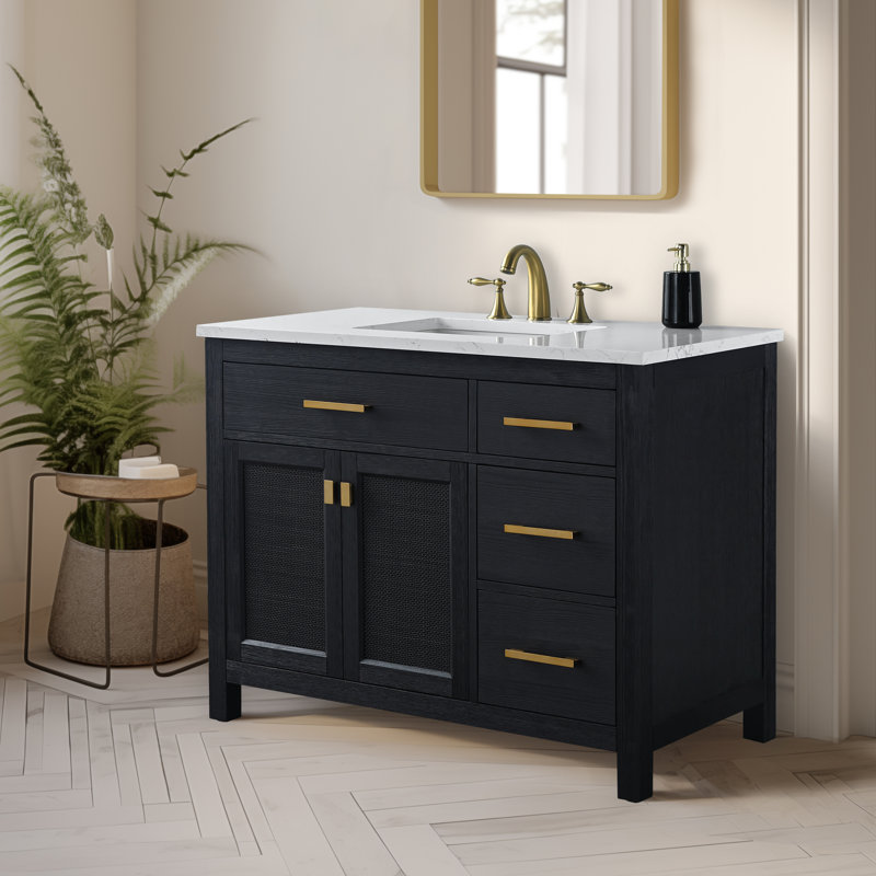 Marquist 42" Single Bathroom Vanity With Stone Top, Black