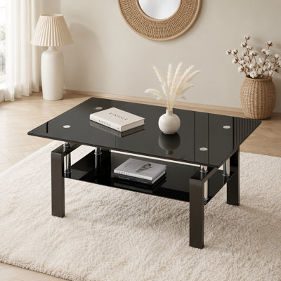 Tempered Glass Coffee Table, 2-Layers Tea Table