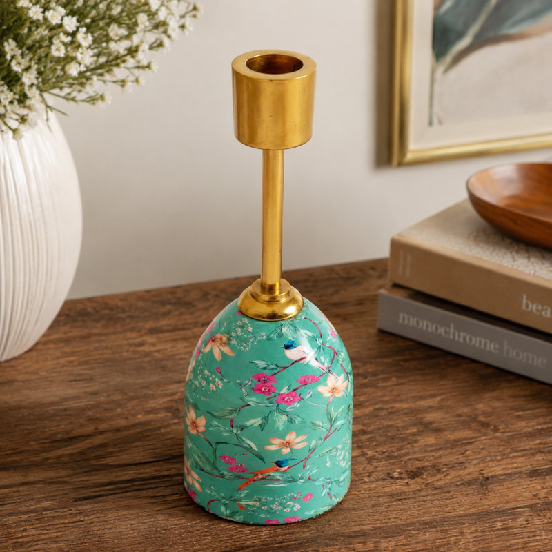  Aqua Flora Tapered Candleholder, 12.5" H x 4" W x 4" D
