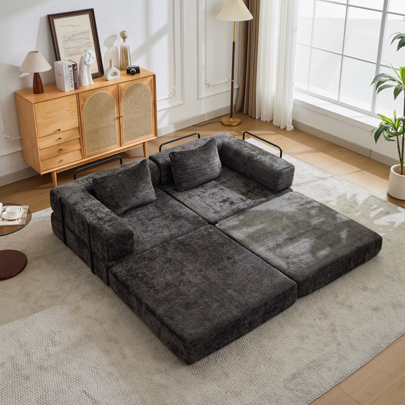 Canapé à compression, canapé-lit convertible au sol avec structure de forme fixe, canapé modulaire sans os sans causeuse, sans assemblage requis, tissu chenille, pour la chambre à coucher du salon