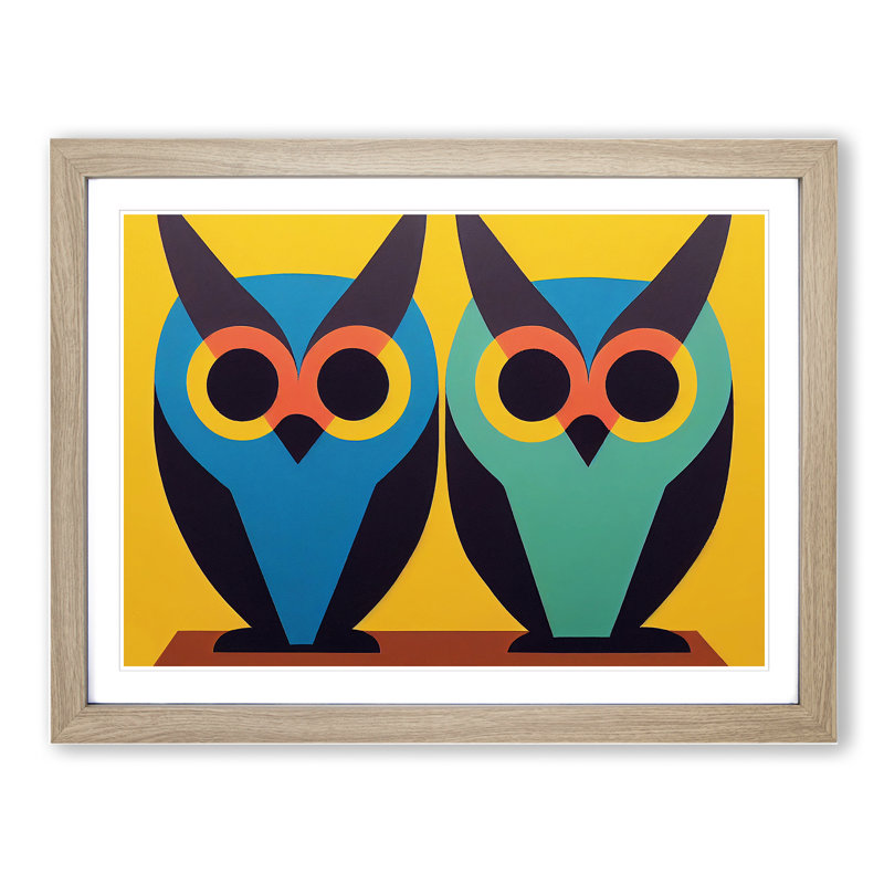 Two Abstract Owls Vol.1 - Framed Print, 46cm H x 64cm W x 2cm D, Oak Framed