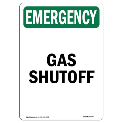 Gas Shutoff Aluminum Sign 12 x 18